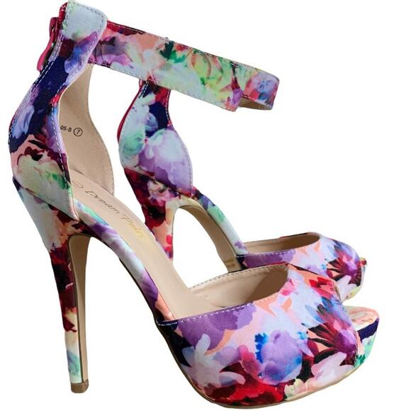 Dream pairs shoes platform heels floral zipper back style swan 05 S size 7 - Picture 3 of 7